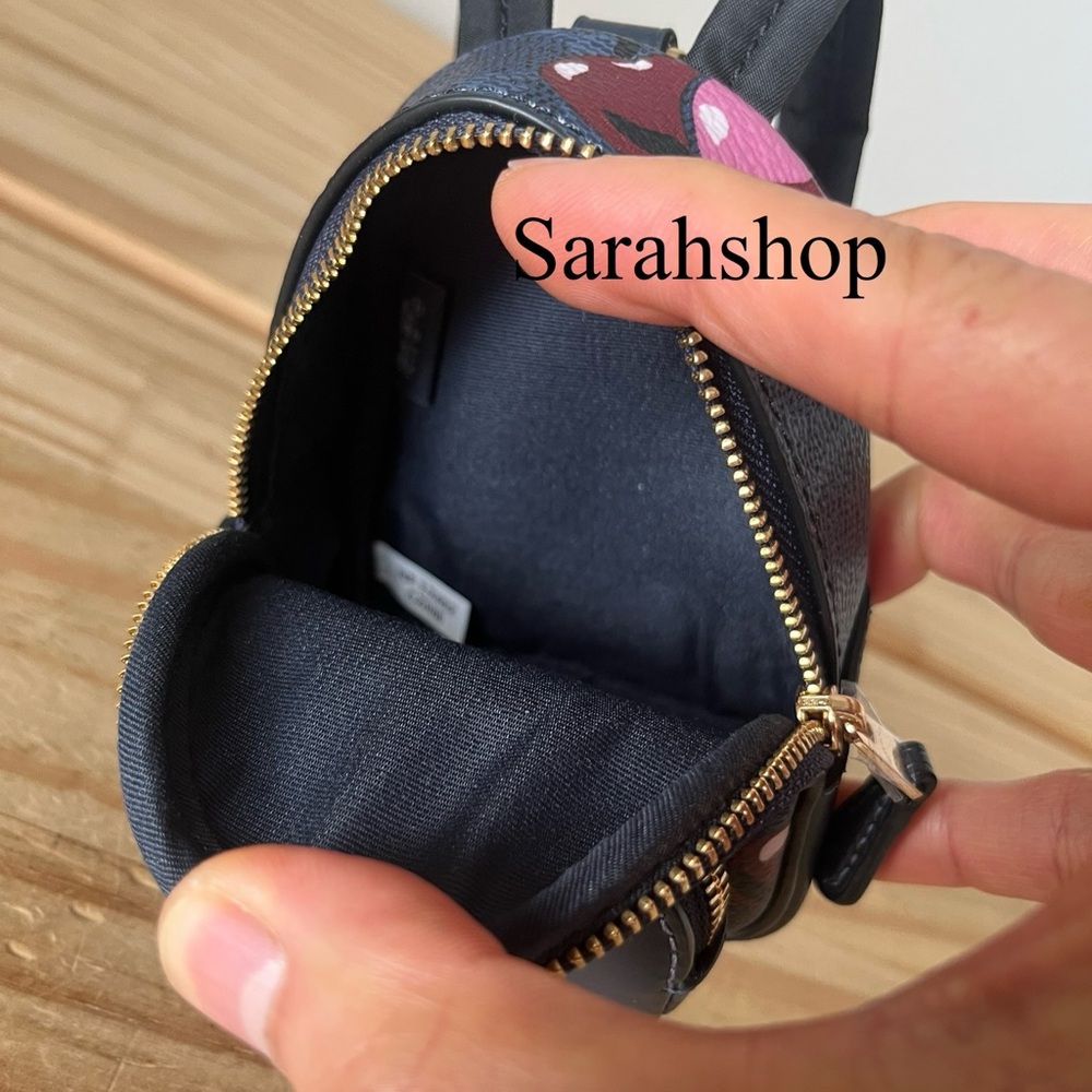 ✅Coach Mini Court Backpack Bag Charm In Signature Canvas With Cherry Print - Picture 8 of 8
